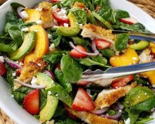Crispy Quinoa Chicken + Strawberry Spinach Salad